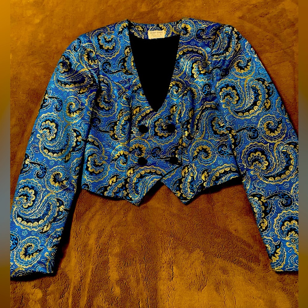 Hobby Horse Vintage Bolero Blue/Black/Metallic Gold Show Top, Women’s S